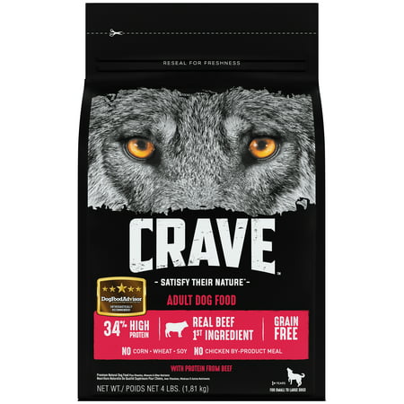 CRAVE Grain Free Adult Dry Dog Food with Protein from Beef, 4 lb.