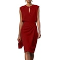 thumbnail image 3 of Antqov Dresses for Women, Solid Color Keyhole Round Neck Fitted Pleats Tapered Waist Sleeveless Knee Length Dress, Business Trendy Comfy Office Work Pencil Dresses, 3 of 8