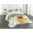 thumbnail image 3 of Ambesonne Tropical Quilted Bedspread Set 3 Pcs, Cartoon Island Sunset, Queen Size, Blue Orange, 3 of 5