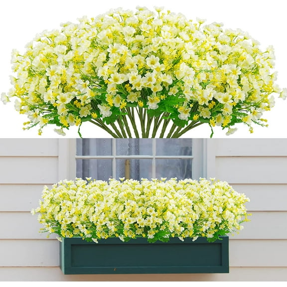 Artificial Flowers for Outdoors, 12 Bundles Fake Flowers Bulk UV Resistant Daisy Flowers Plastic Greenery Shrub Plant Window Box Flowers for Wedding Garden Home Porch Summer Decor White