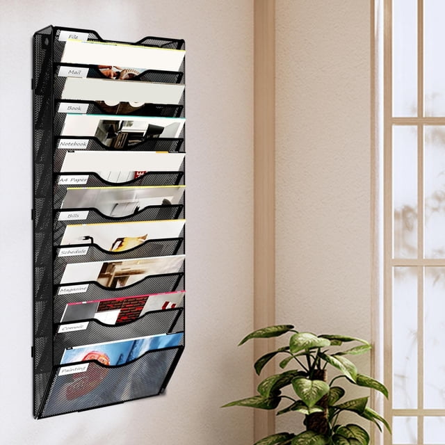 Archivador colgante de pared, organizador de correo, estante para revistas y letras, malla multiusos resistente, Metal, ahorro de espacio, multicapa 10 niveles