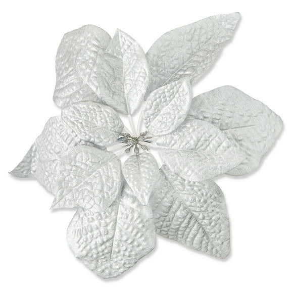 Glitter Poinsettia Christmas Clip Ornament, Silver, 11", by Holiday Time