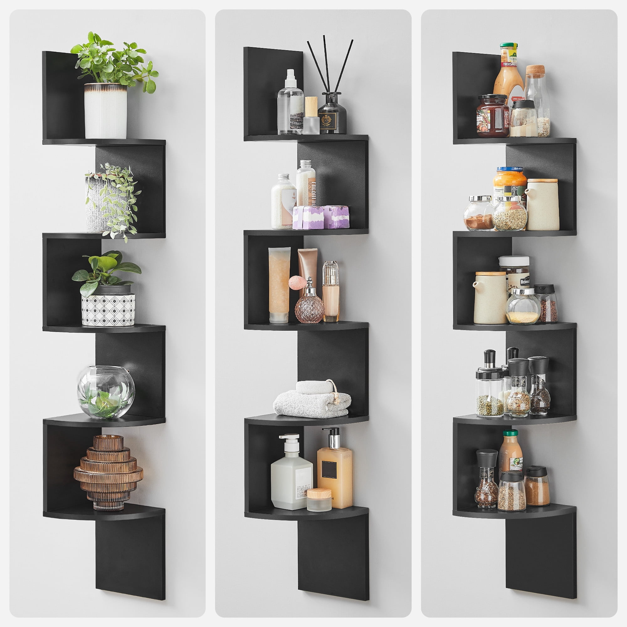 Corner Shelf Wall Mount 5-Tier Floating Corner Bookshelf Plant Shelf for Bedroom Living Room Bathroom Home Office Ink Black