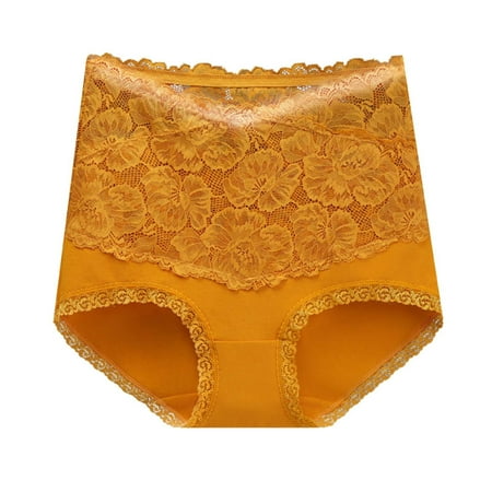 BYHONG High Waist Cotton Panties for Women Lace Sexy Plus Size Lift Seamless Briefs Underwear for Women Gold XL