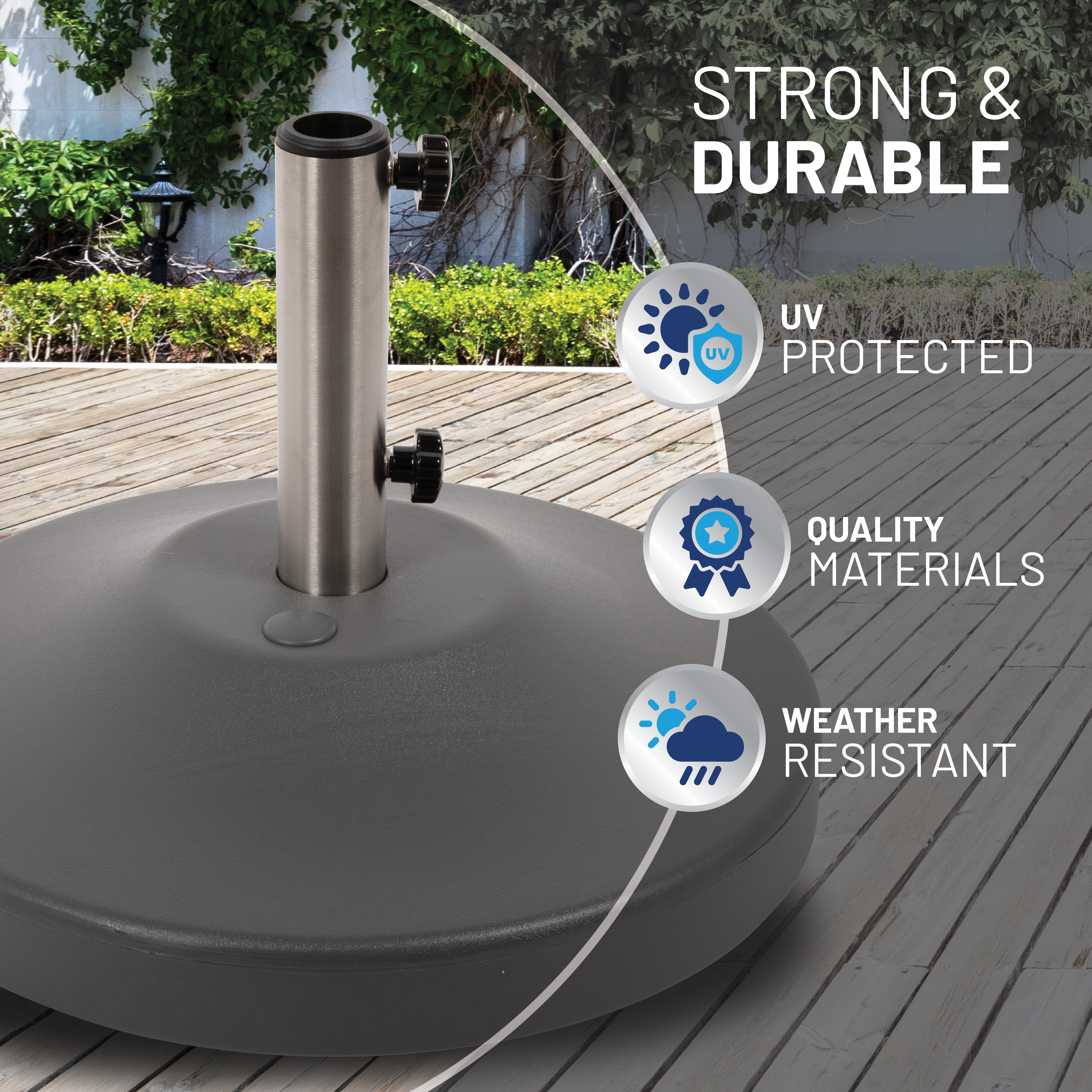 US Weight Free-Standing Fillable Umbrella Base - Rolling Base for Patio Umbrella Stand – Grey
