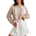 thumbnail image 1 of Gupgi Women Ribbon Sweater Cute Long Sleeve Bow Cable Knit Pullover Fall Winter Knitwear, 1 of 9
