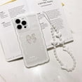 thumbnail image 3 of Compatible with iPhone Case,Cute 3D Crystal Bow Tie Bowknot Curly Wave Shape with Heart Wristband Strap Bracelet Chain Transparent Soft Shockproof Cover Phone Case (White,iPhone 14 Pro), 3 of 15