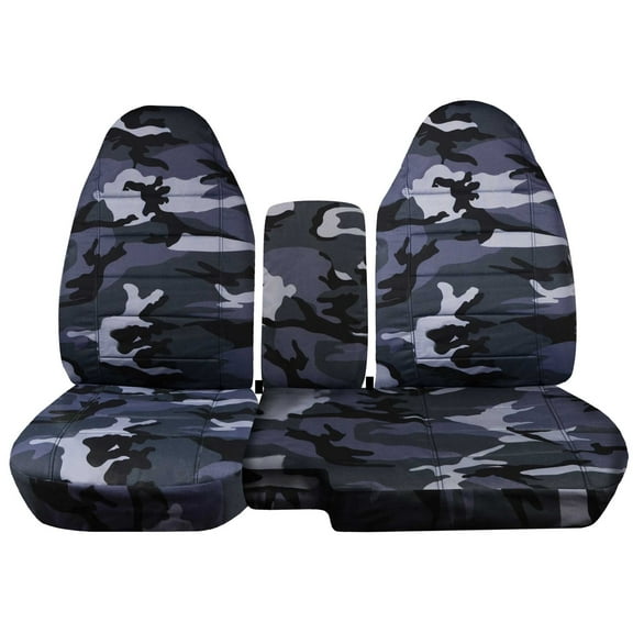 T477-Designcovers Fits 2004-2012 Chevy Colorado/GMC Canyon Truck Seat Covers(Front 60/40 Split Bench)-Opening Console:Gray Camouflage