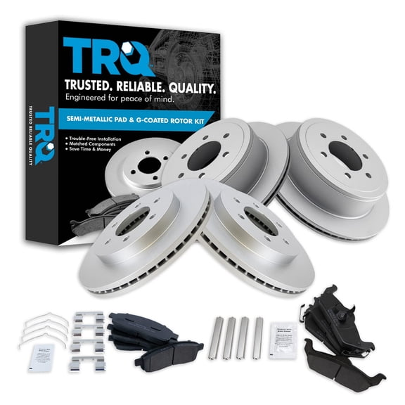 TRQ Front and Rear Brake Pad & Rotor Kit Brake Pads Brake Rotor Semi-Metallic Premium G-Coated Fits Select 2004-2008 Ford F-150 2006-2008 Lincoln Mark LT