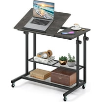 CRXX Mobile Standing Desk, Adjustable Rolling Computer Desk w/Tilting Desktop & Storage Shelves, PC Laptop Table, Small Compact Desk on Wheels for Small Space, Living Room & Bedroom (Black Oak)