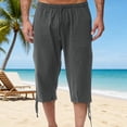 thumbnail image 2 of JPVDPA Cotton Linen 3/4 Pants for Mens Drawstring Elastic Waist Capri Pants Summer Comfy Quick Dry Pants Casual Lightweight Vacation Pants with Pockets Dark Gray XXXL, 2 of 8