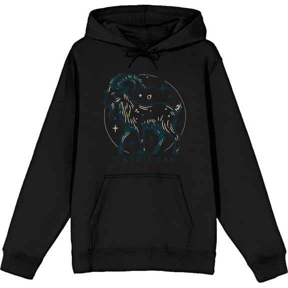 Capricorn Zodiac Sign Adult Black Long Sleeve Hoodie-Medium