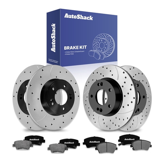 AutoShack Front Vented & Rear Solid Drilled & Slotted E-Coated Brake Rotors Ceramic Pads 12-PC Brake Kit Replacement for 2011-2016 Hyundai Elantra 2014-2016 Kia Forte ShadowGuard