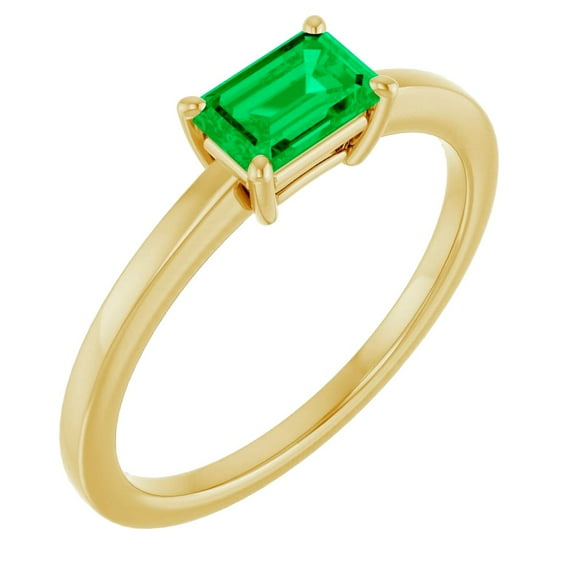 14k Yellow Gold Emerald 6x4mm Polished Created Emerald Ring -- Size 6.5 Ring for Women