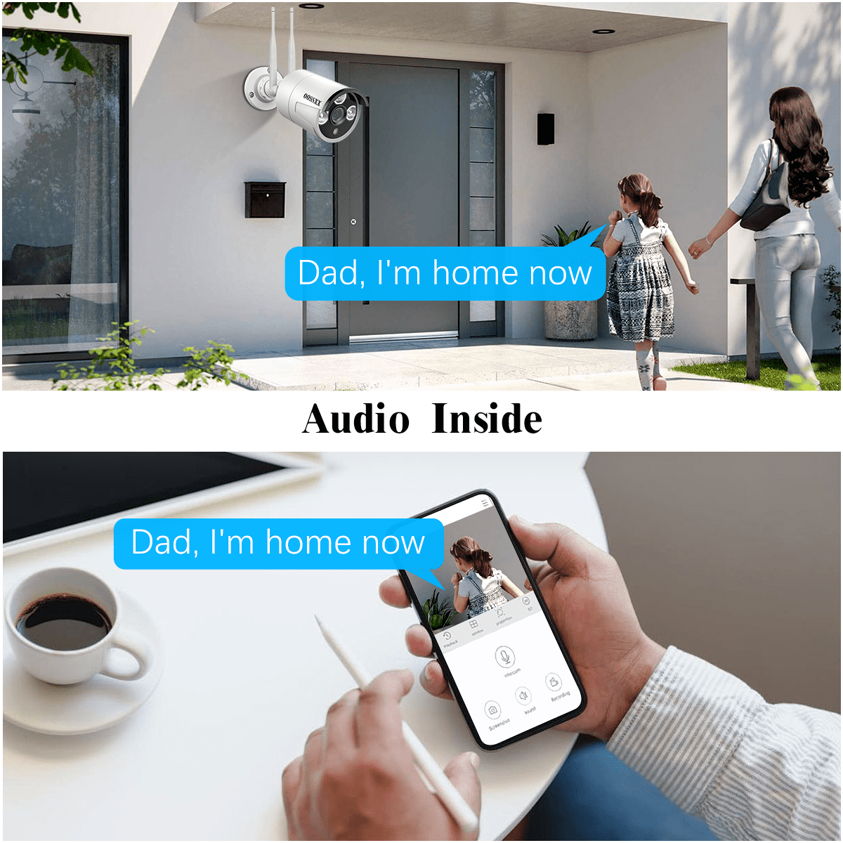 OOSSXX Dual Antennas Wireless Security Camera System, 4 Wireless Cameras for Outdoors with 2TB Hard Drive with AI Human Detected