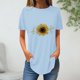 thumbnail image 2 of Tops de Verano de las Mujeres Suelto Ajuste Girasol Impresión Cuello Redondo Suelto 3/4 Manga Superior, Tops de Moda de las Mujeres, 2 of 3