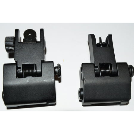 2 Piece Low Profile Front & Rear Flip up Iron Metal Rifle Gun Sights (Best Iron Sights For Lever Action Rifle)