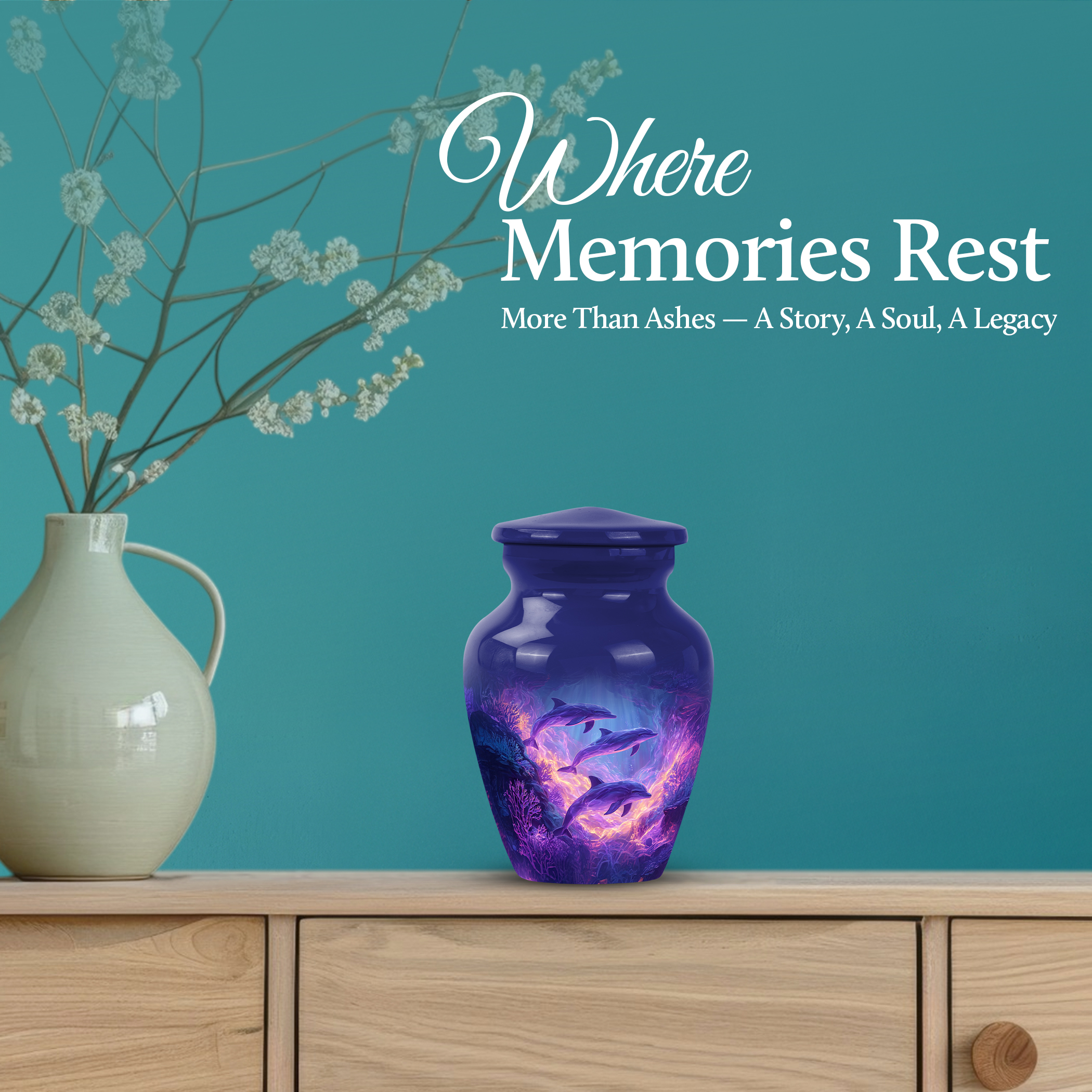 SABURIAL Dolphin Urn - Decorative Burial Urn for Male & Female Ashes - Cremation Urns for Adult Women Ashes - Mini Memorial Urns for Ash - 3 Inch - Pack of 1