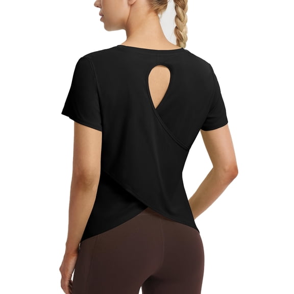 baleaf Women's Athletic Running Short Sleeve Shirts Workout Tops Quick Dry Moisture Wicking Gym Yoga Hiking T-Shirts UPF 50 Black Large