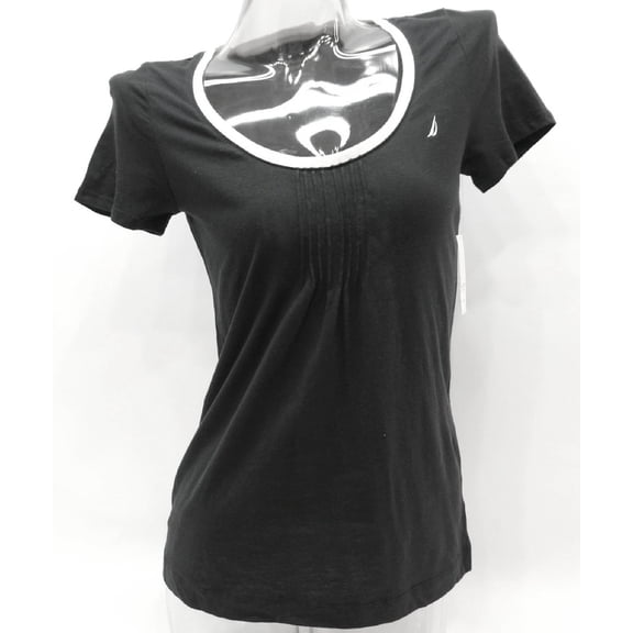 Nautica Black Pleated Cotton Short Sleeve Sleep Shirt