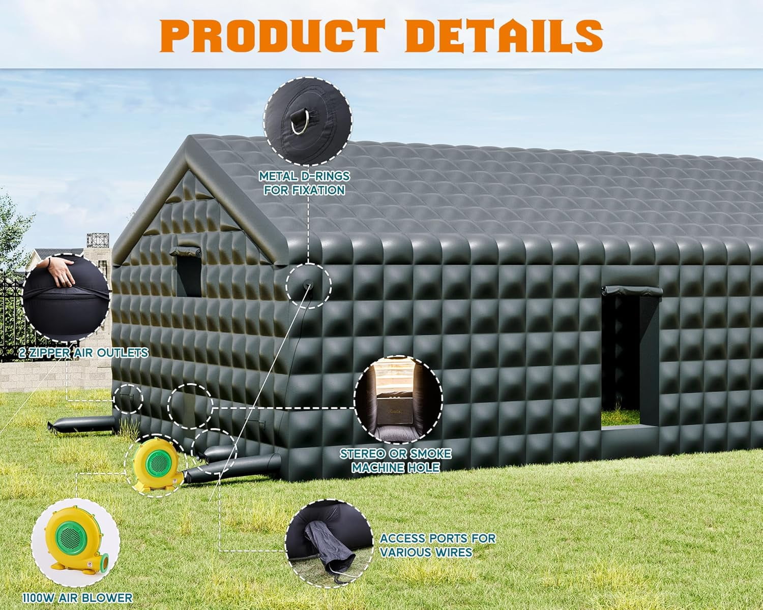 LUXOAK 39x20x14 ft Large Black Inflatable Night Club Tent for Adults with Extra Pavilion Rest Area, Inflatable Nightclub, Event House for Party