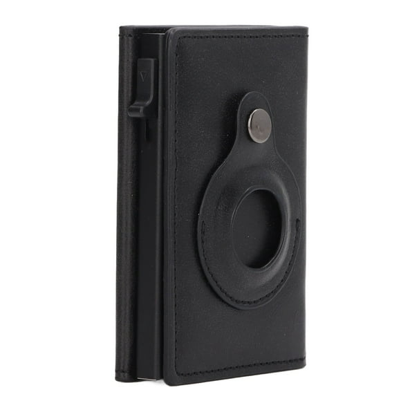 ZOUSSIQI PU Leather Card Holder Anti Theft Swiping Anti Lost Card Case Wallet for IOS Locator Tracking Device Black JU316-37504