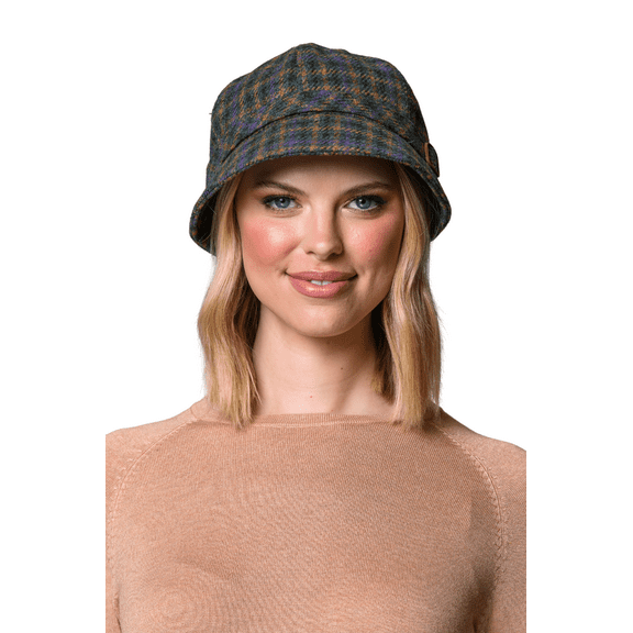 Mucros Weavers Irish Tweed Flapper for Women - Blue, Tan, Orange