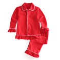 thumbnail image 1 of Pijamas de Navidad a juego para bebés, niños y niñas, Pjs con volantes, rojo, venta al por mayor, 1 of 4