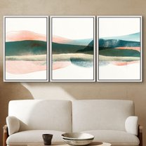 PixonSign Framed Wall Art Print Set Abstract Watercolor Green Hills Geometric Shapes Illustrations Modern Art Farmhouse/Country Scenic Fun for Living Room, Bedroom, Office - 24"x36"x3 White