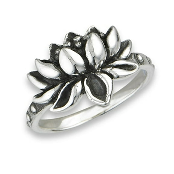 Oxidized Lotus Pond Water Flower Ring .925 Sterling Silver Band Jewelry Female Male Unisex Size 9