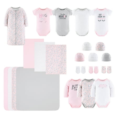 UPC: 0841297179471 | The Peanutshell Newborn Baby Layette Gift Set for Girls Shower Gift Essentials Pink Cheetah Print