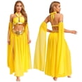 thumbnail image 1 of Aiihoo Ensemble de Costume de Danse Orientale 4 Pcs pour Femmes, Robe à Ourlet Doré et Manches Longues, Jaune, 1 of 7