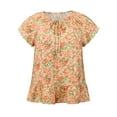thumbnail image 4 of GRACE & GRANDEUR Women's Plus Size Floral Print Tops Gathered Tie Neck Ruffle Sleeve Summer Vacation Blouses 1X Orange, 4 of 6