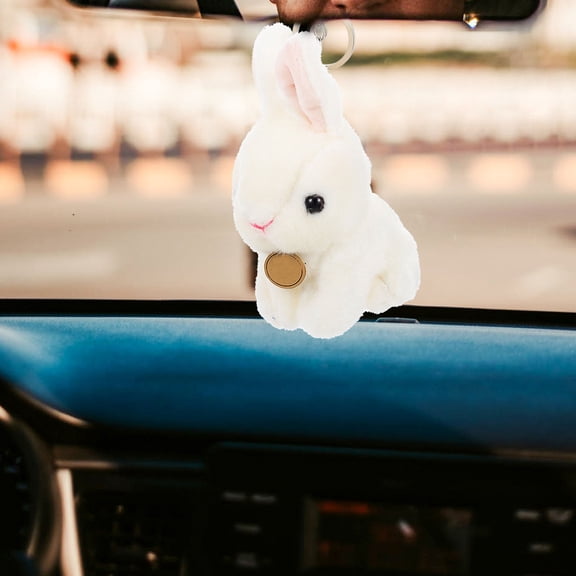 KONTONTY Fluffy Bunny Stuffed Animal Keychain Plush White 1Set