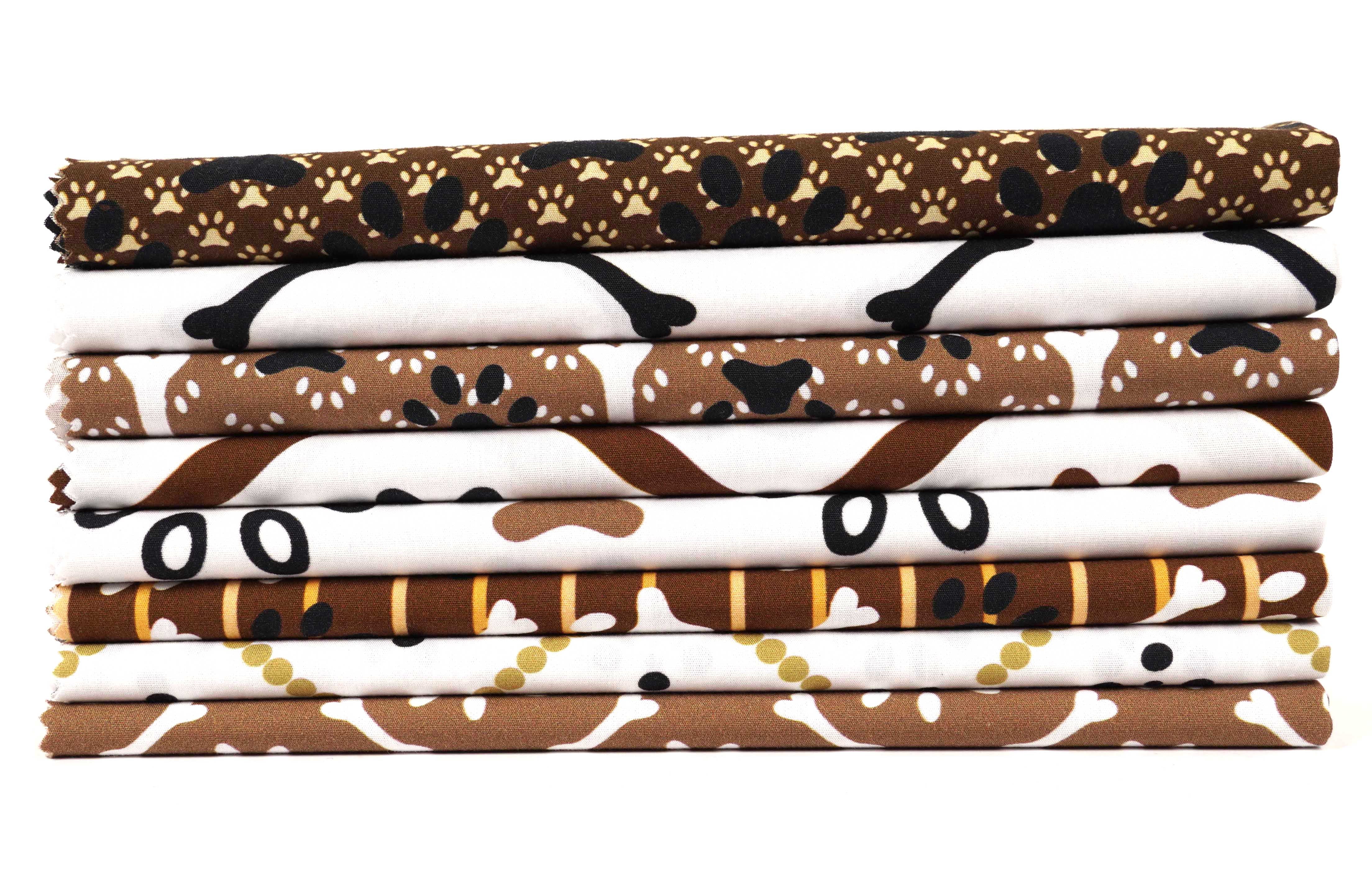 Soimoi 8 Pc Fat Quarter Bundle,Dog Paw PrintPrint 18"x 22"DIY Patchwork-100% CottonPre-Cut Quilting Fabric White & Brown