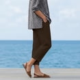 thumbnail image 5 of Bloomae Women's Lightweight Capri Pants Trendy Soft Cotton and Linen Elastic Waist Comfy Side Slit Lounge Cropped Trousers with Pockets Fashion Summer Beach Vacation Capris, 5 of 10