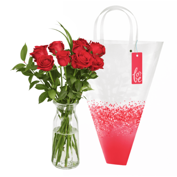 Valentine's Day Assorted Dozen Roses with Vase