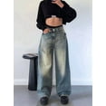 thumbnail image 2 of Women'S Wide Leg Jeans Distress Mid Waist Denim Pants Vintage Y2K Trousers Nostalgic Blue M, 2 of 6