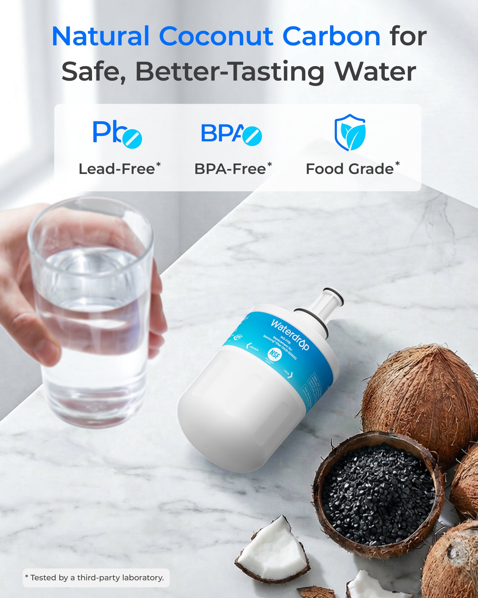 Waterdrop F11 Refrigerator Water Filter Replacement for Samsung® DA29-00003G, DA29-00003B, DA29-00003A, Aqua-Pure Plus, HAFCU1, RFG237AARS, FMS-1, RS22HDHPNSR, RSG257AARS, WSS-1,5 Pack