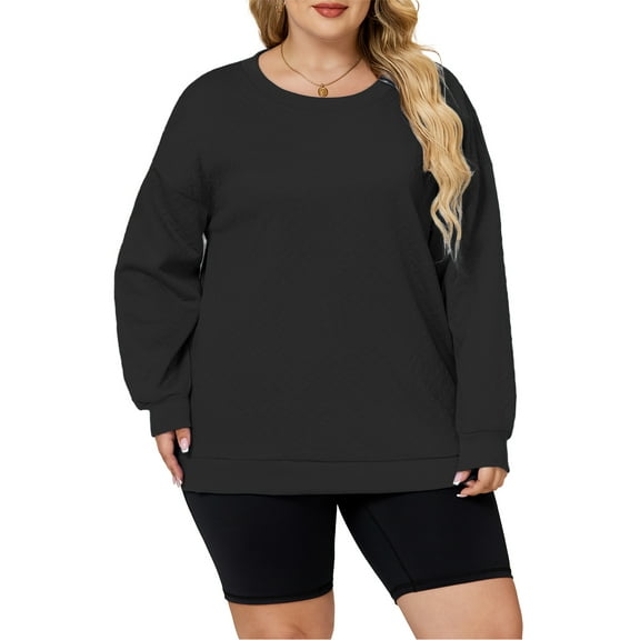 NISVIYA Plus Size Shirts for Women Fall Dressy Casual Long Sleeve Tops Oversized Crewneck Sweatshirt