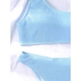 thumbnail image 6 of SEARIPE Women Textured One Shoulder High Waisted Bikini Swimsuit Baby Blue S, 6 of 9