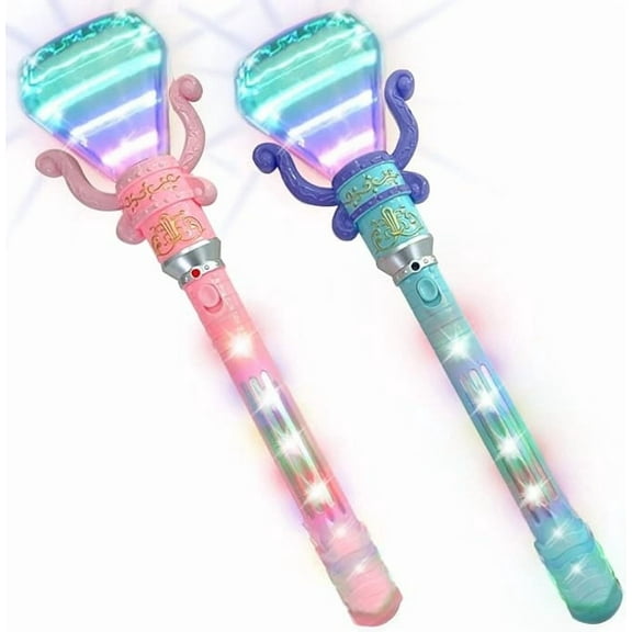 ArtCreativity LED Spinning Princess Wands Set, 2-pack Pink & Blue, Fairy Tale Characters, Magic Toy for Kids Pretend Play, Ages 3 , AAA Batteries Included