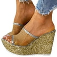 thumbnail image 3 of ZTTD Ladies Fashion Summer Solid Color Sequin Mesh Open Toe Wedge Heel Thick Sole Sandals Gold, 3 of 6