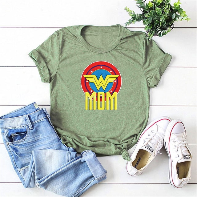 Wonder Mom T-Shirt Superhero Inspired Tee Wonder- Woman Shirt Mama Life Shirts Best Mom Ever Mother's Day GiftXL Gao Jinjia LED