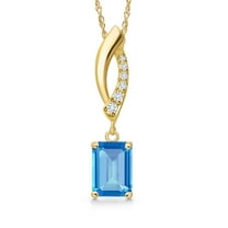 Gem Stone King 14K Yellow Gold Swiss Blue Topaz and Lab Grown Diamond Pendant Necklace for Women | 1.00 Cttw | Gemstone November Birthstone | Emerald Cut 7X5MM | With 18 inch Chain