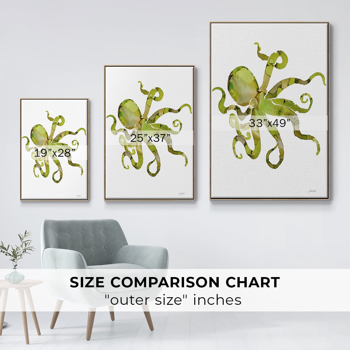 Octopus Framed Premium Gallery Wrapped Canvas - Ready to Hang - 27 x 41 - Natural Wood Floating Frame