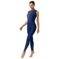 thumbnail image 2 of Fldy Womens Sparkly Rhinestone Gymnastics Romper Sleeveless Unitard for Rhythmic Dance Competition Navy Blue XXL, 2 of 7