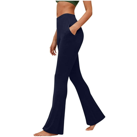 BLVB Flare Leggings for Women High Waisted Stretchy Yoga Pants Bootcut Wide Leg Soft Casual Lounge Pants with Pockets