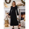 thumbnail image 5 of Womens Scoop Neck Lace Up Maxi Dress Knit Flare Sleeve Bodycon Dress Loose Casual Long Dresses Black L, 5 of 9