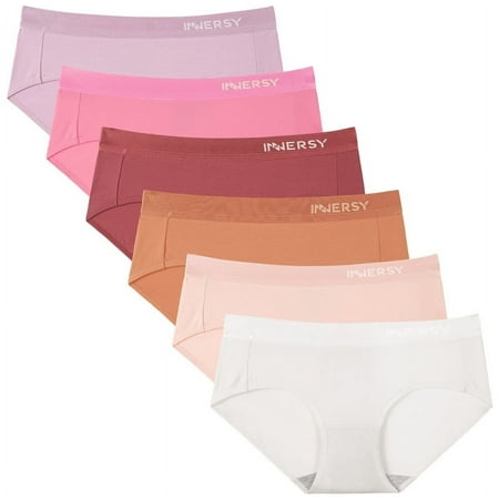 INNERSY Underwear for Women Cotton Hipster Panties Sport Underwear 6-Pack(XS Rosy Dawn)